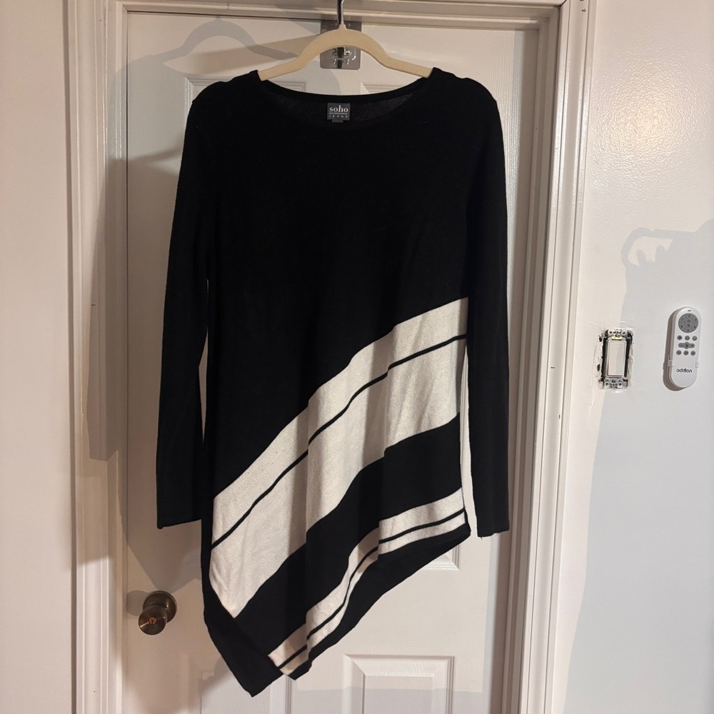Black and White Asymmetrical Sweater - Women’s Asymmetrical Shirt